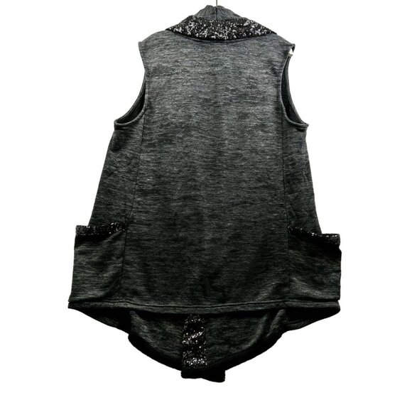Juicy Couture Women's Open Vest Cardigan Sequin Embellished Oversized Blk/Gray M - Picture 4 of 7